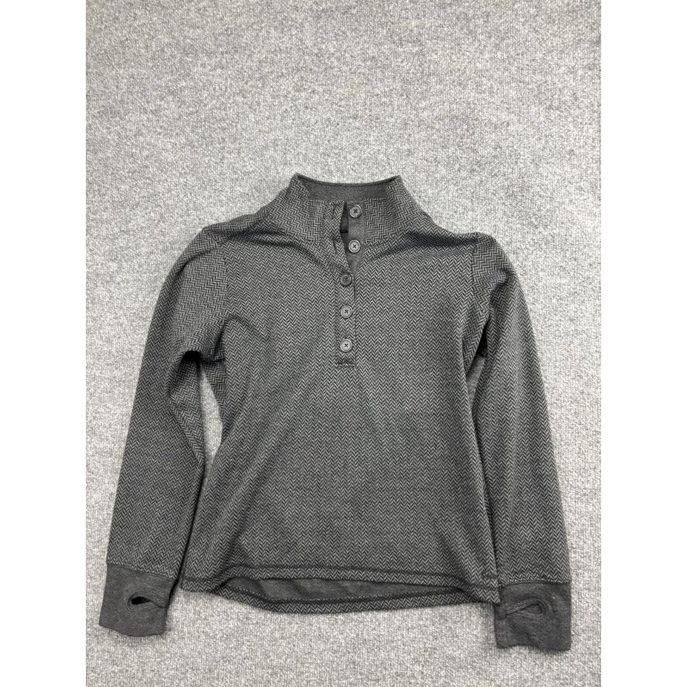 Kavu Henley Sweater Womens Small Gray Thumbholes Herringbone Pullover